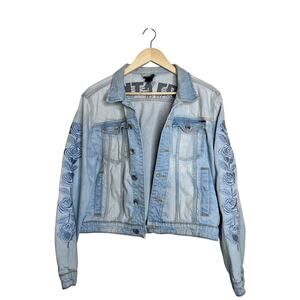 Santa Cruz Embroidered Floral Jean Jacket Size Large Skater Beach